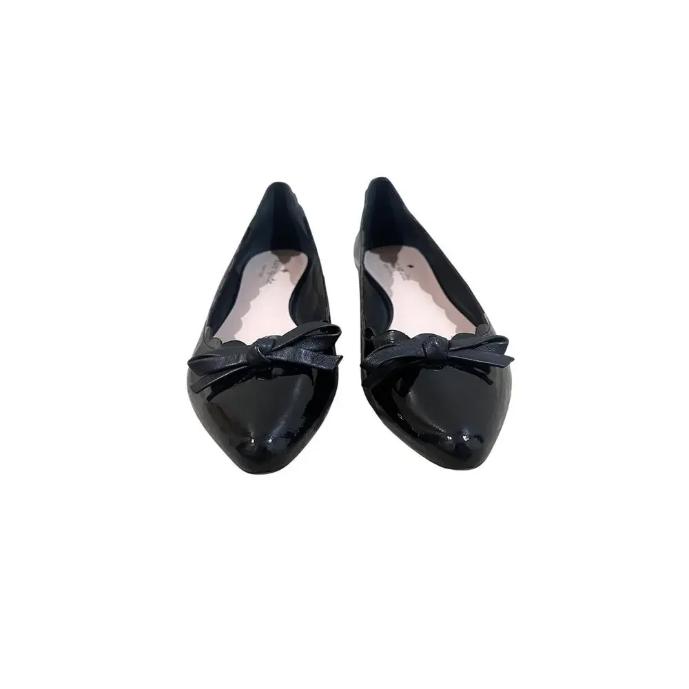 Kate Spade Shoes Womens Size 7.5M Black Patent Ballet Flats Bow Pointed Toe